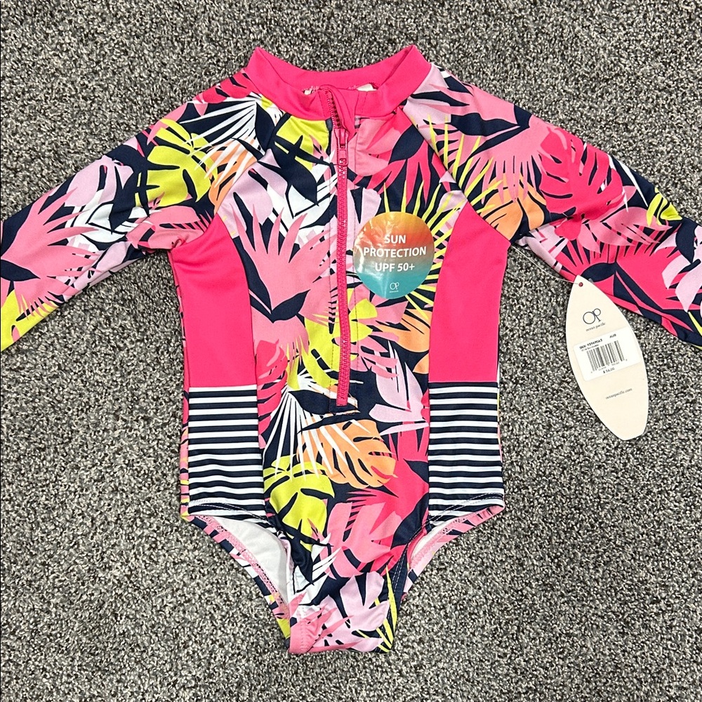 OP Pink and Yellow Kids Swim Rashguard